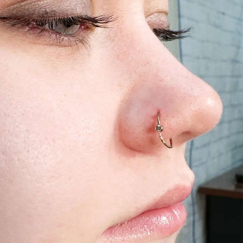 14k Gold Bezel CZ Nose Hoop