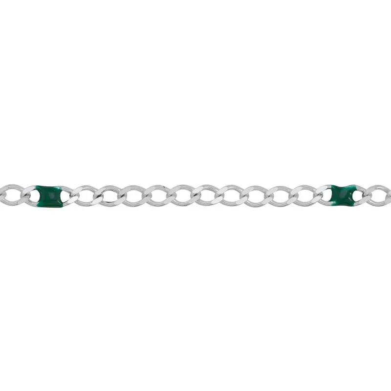 Sterling Silver Green Enamel Curb Chain Footage