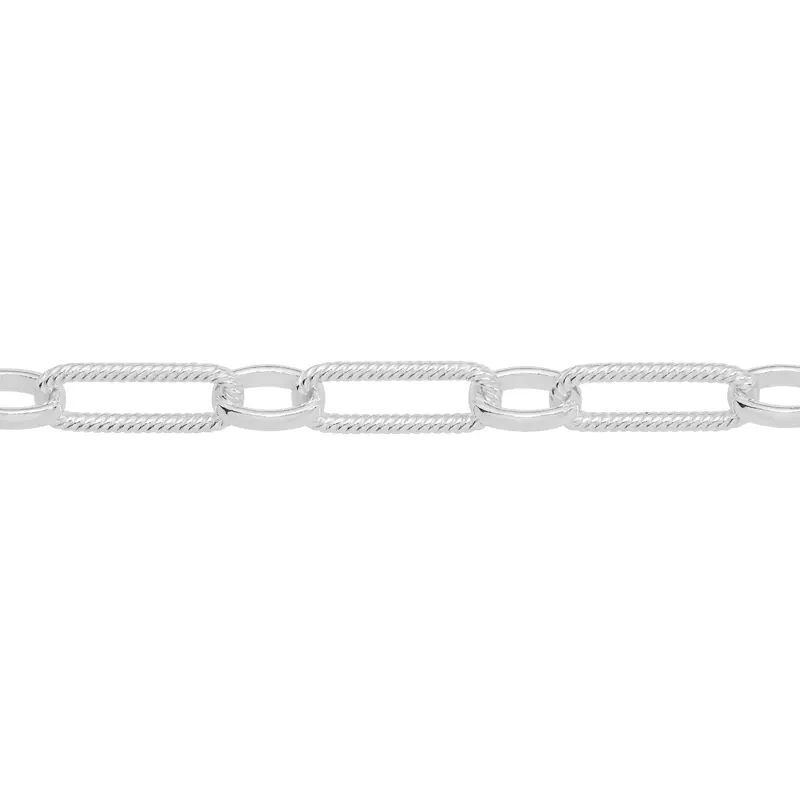 Sterling Silver Long and Short Twist Paperclip Chain Footage