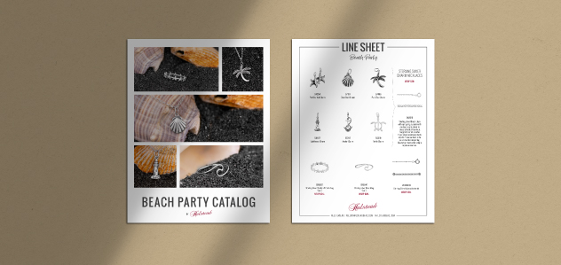 Linesheets showcasing Halstead's beach party collection of jewelry