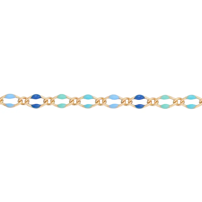 Gold-Filled Long and Short Diamond Chain with Blue Enamels