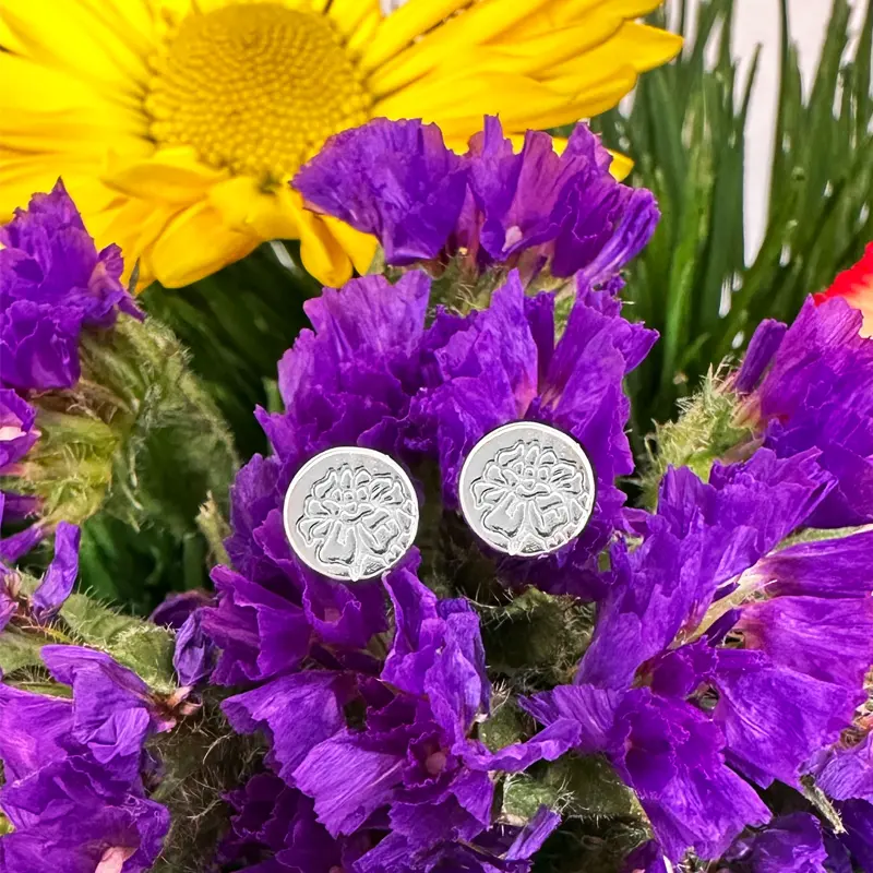 Sterling Silver Camellia Circle Post Earrings