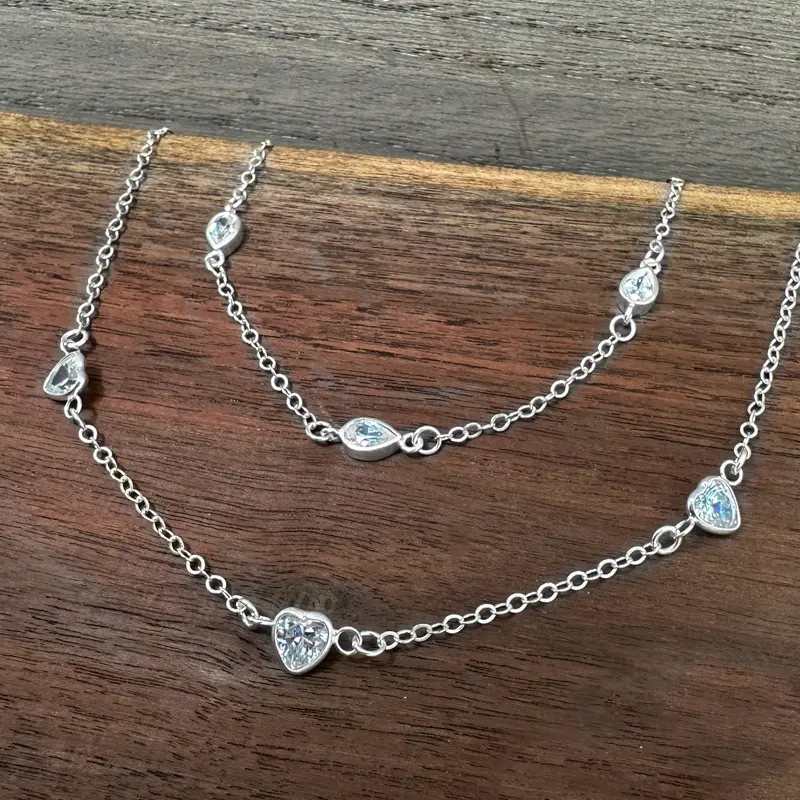 Sterling Silver 4x10.5mm Bezel CZ Teardrop Link