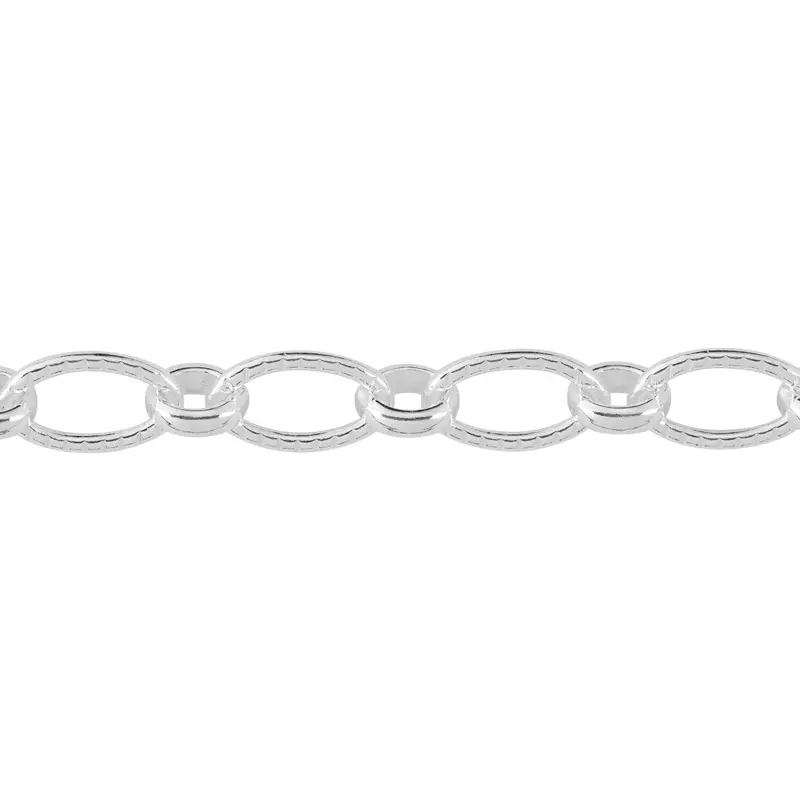Sterling Silver Textured Long and Short Oval Chain Footage