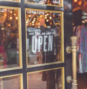 Store front with open sign