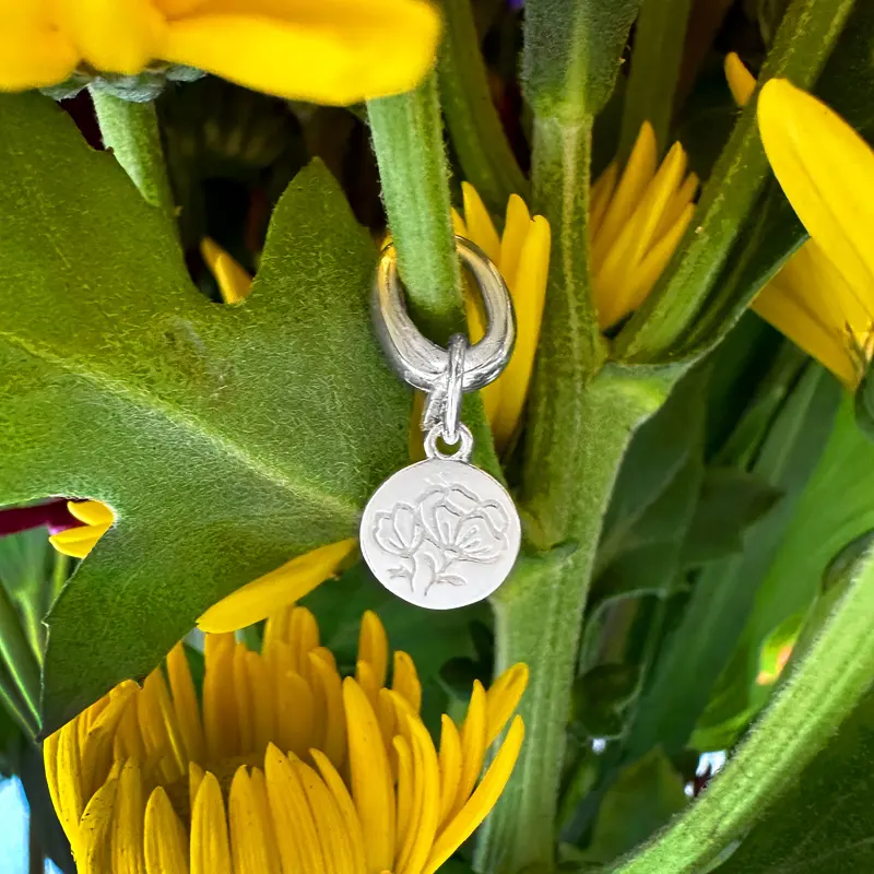 Sterling Silver Poppy Circle Tag Charm