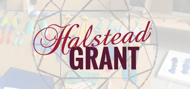 Halstead Grant logo over grant winner jewelry display