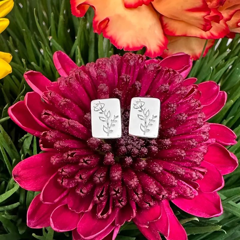 Sterling Silver Wildflower Rectangle Post Earrings