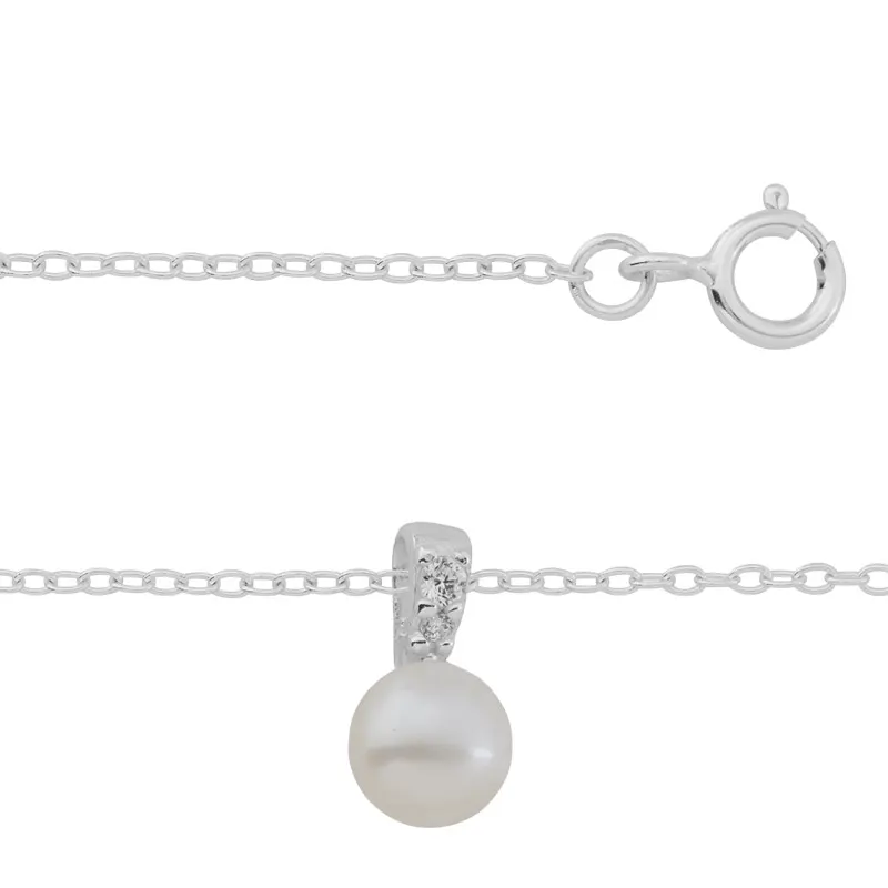 Sterling Silver Freshwater Pearl Pendant Chain Necklace