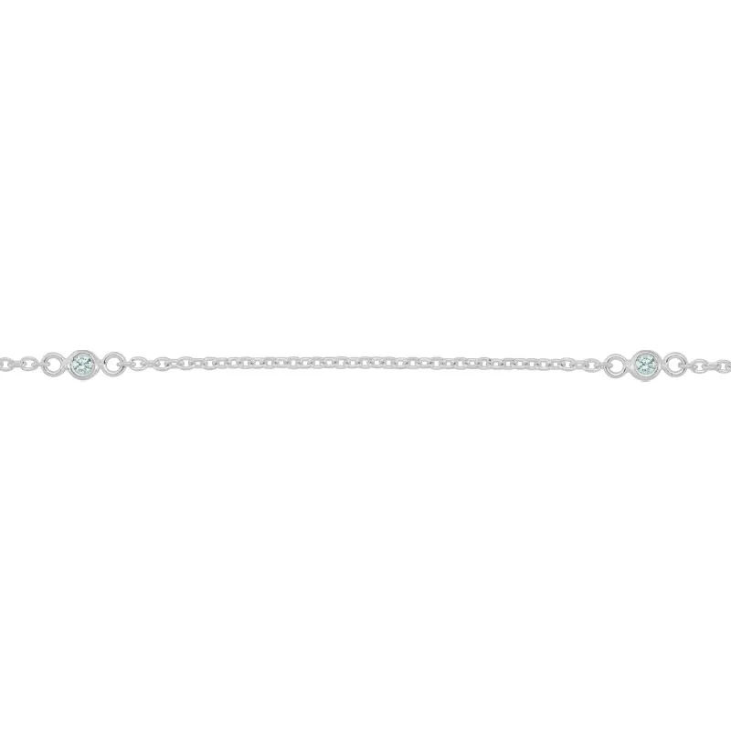 Sterling Silver Cable and 2mm Aqua CZ Links Chain Footage