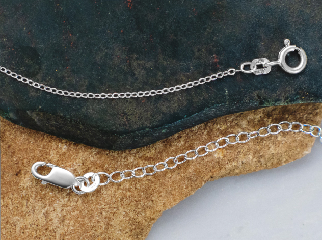 Sterling silver jewelry chain with lobster clasp and sterling necklace with spring ring clasp