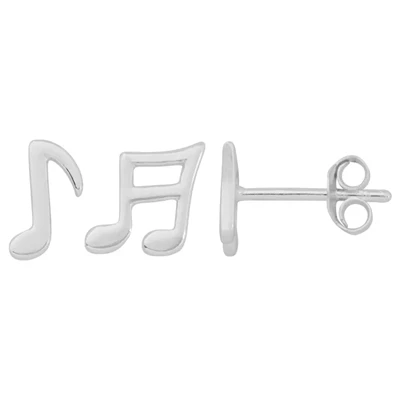 Sterling Silver Asymmetric Music Notes Post Earrings