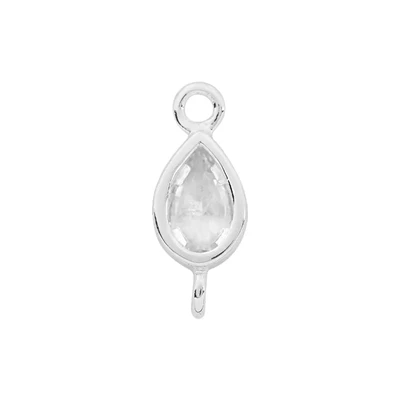 Sterling Silver 4x10.5mm Bezel CZ Teardrop Link