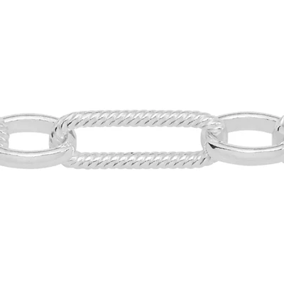 Sterling Silver Long and Short Twist Paperclip Chain Footage