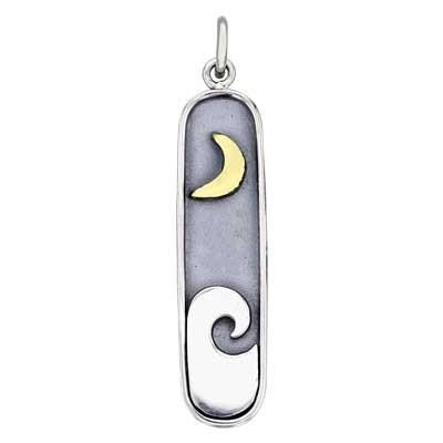 Sterling Silver Layered Waves and Bronze Moon Bar Pendant