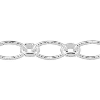 Sterling Silver Textured Long and Short Oval Chain Footage