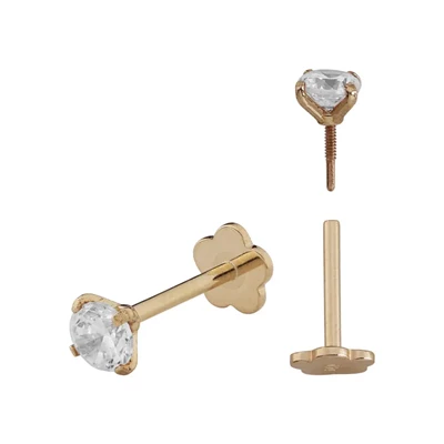 14k Gold 3mm CZ Threaded Cartilage Piercing