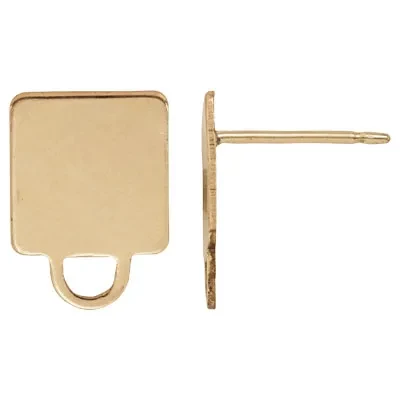 Gold-Filled 8mm Square Post Earring Findings  with Ring