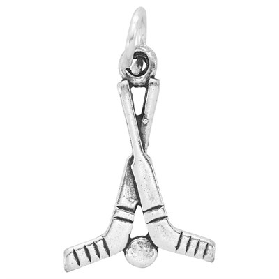 Sterling Silver Hockey Sticks and Puck Charm