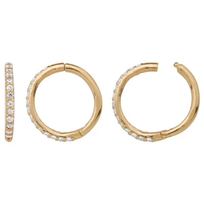 14k Gold 10.5mm Pave CZ Clicker Huggie Hoop