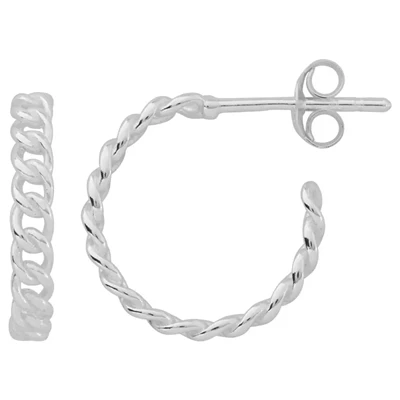 Sterling Silver Curb Chain Hoop Post Earrings