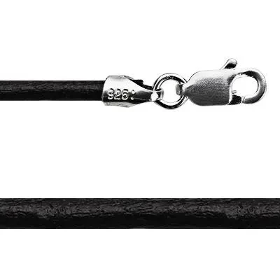 Sterling Silver 16 inch Black Leather Necklace