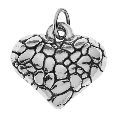 Sterling Silver Hollow Pebble Heart Charm