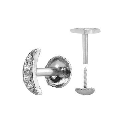 Sterling Silver CZ Pave Moon Threaded Cartilage Piercing