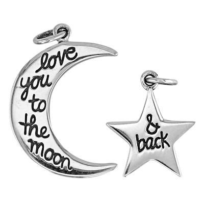Sterling Silver Love Moon Star Charm Set
