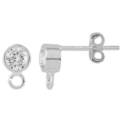 Sterling Silver 4mm CZ Post Earring Findings with Ring