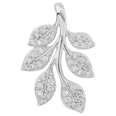 Sterling Silver Pave CZ Leafy Vine Charm