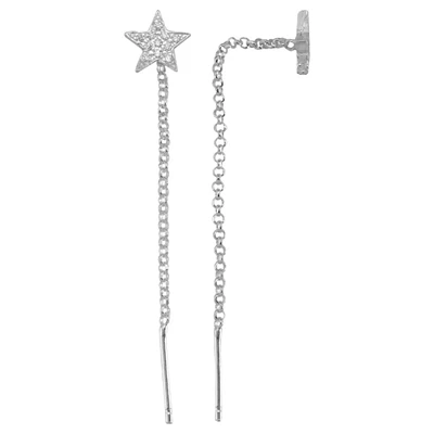 Sterling Silver Pave CZ Star Ear Thread