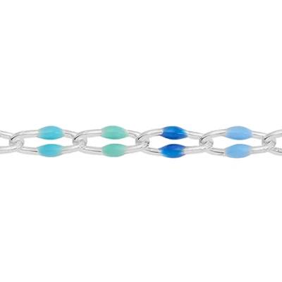Sterling Silver Curb Chain with Blue Enamels