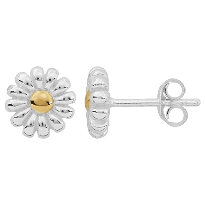 Sterling Silver Two-Tone Daisy Post Earrings