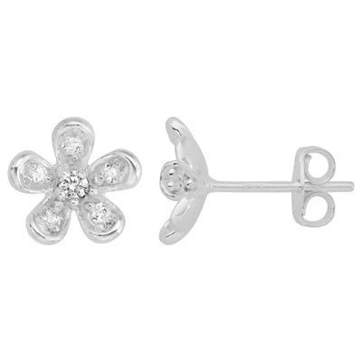 Sterling Silver CZ Cupped Flower Post Earrings