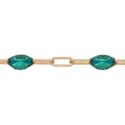 Gold-Filled Alternating Paperclip Chain Footage with Aqua Enamel