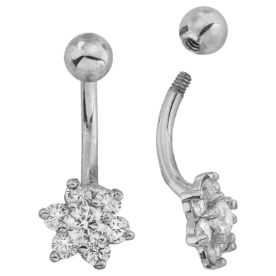 Sterling Silver CZ Flower Curved Body Piercing