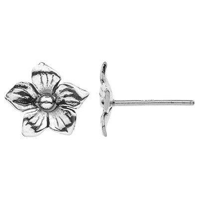Sterling Silver Oxidized Flower Post Earring
