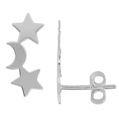 Sterling Silver Star and Moon Cluster Climber Post Earrings