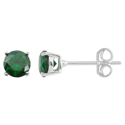 Sterling Silver 5mm May Emerald CZ Birthstone Post Earrings