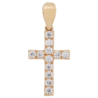 14k Gold CZ Pave Cross Pendant