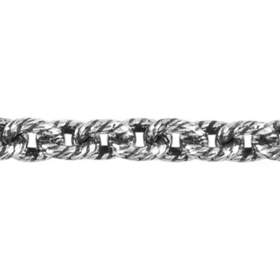 Sterling Silver 3.6mm Oxidized Textured Cable Chain Footage