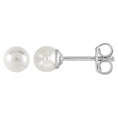 Sterling Silver 4mm White Crystal Pearl Post Earrings