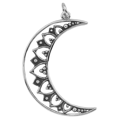 Sterling Silver Bali-Style Moon Pendant