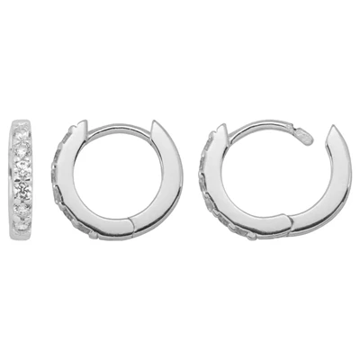 Sterling Silver 12.5mm Pave CZ Huggie Hoop Earrings