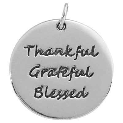 Sterling Silver Thankful Grateful Blessed Flat Circle Pendant