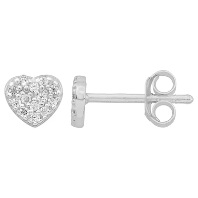 Sterling Silver CZ Pave Heart Post