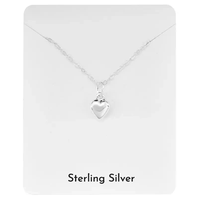 Carded Sterling Silver Puff Heart Pendant Necklace
