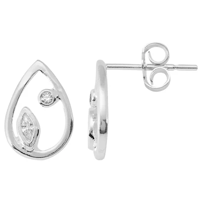 Sterling Silver CZ Accented Teardrop Post Earrings