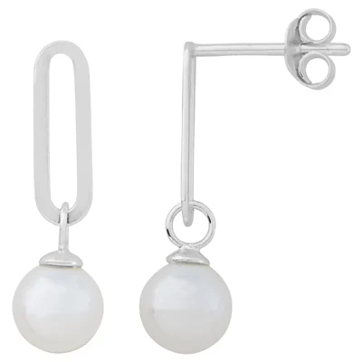 Sterling Silver Paperclip Pearl Post Earrings